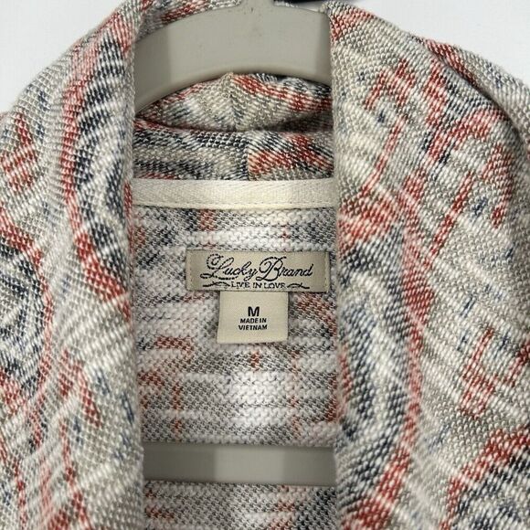 Lucky Brand Aztec Open Front Cardigan Gray Woven Southwestern Boho Size M - Picture 9 of 10